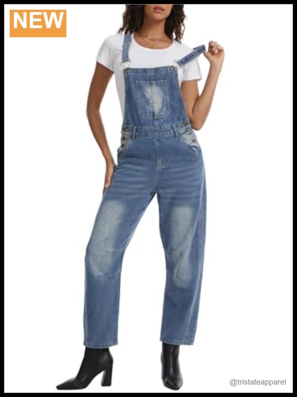 Loose Denim Barrel Overalls Adjustable Straps Pockets Cotton Blend